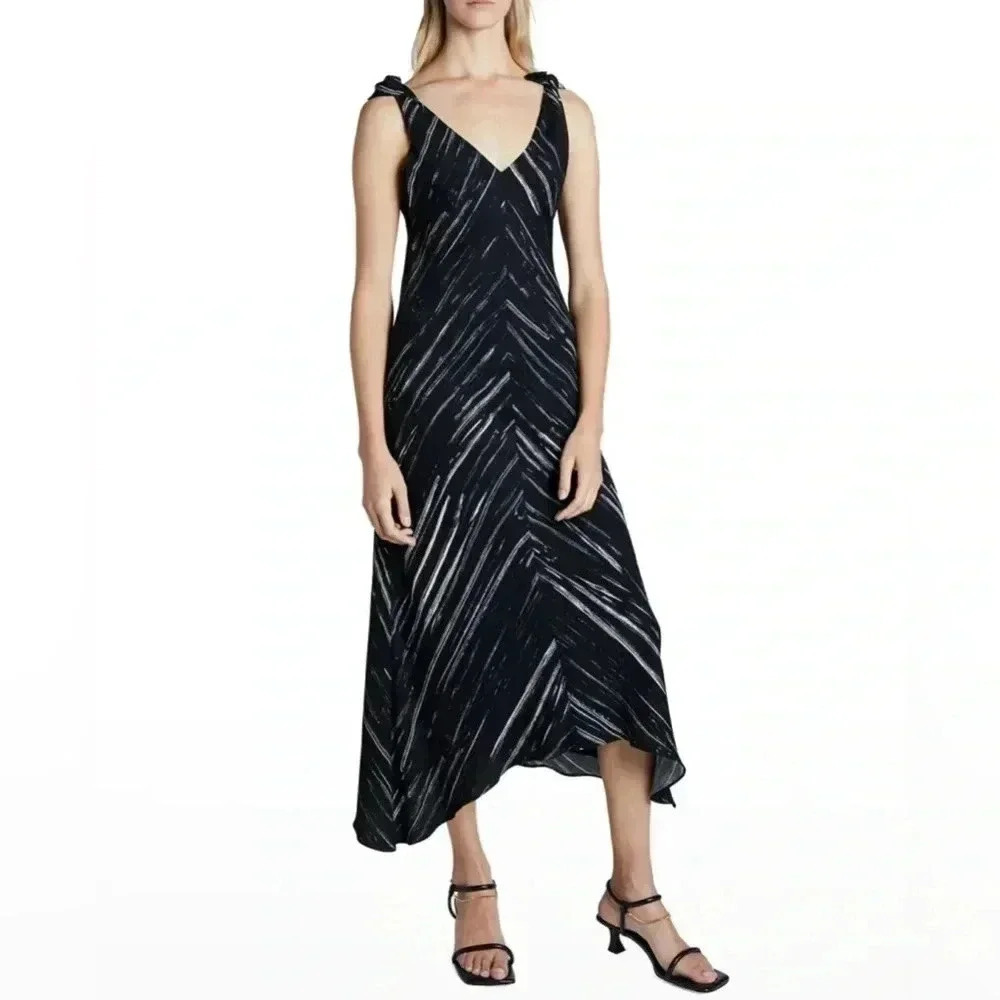 PROENZA SCHOULER White Label Printed Knot Sleeve‎ Dress Sz 6 Black White